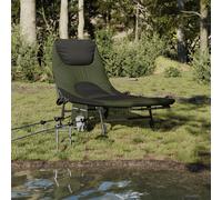 vidaXL Lit de pêche avec Pieds à Boue réglables Pliable Vert, lit de pêcheur, lit de Camping de pêche, lit de Camping Pliable, Chaise de lit de pêche