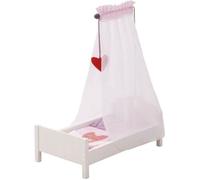 Roba Lit poupon/poupée Fienchen – textile rose, couverture, oreiller, ciel de lit – laqué blanc