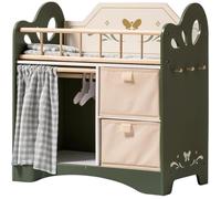 Lit de poupée ROBUD en bois avec armoire et linge de lit - Cadeau pour filles 3 ans et plus (vert)