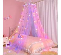 Lit de princesse chambre avec rideaux LED,moustiquaire DIY,étoiles et papillons Coloré