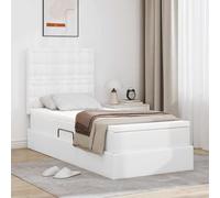 Lit de Rangement Blanc Pur 100x200 cm, Cadre en Métal avec Tête de Lit, Cuir Synthétique, Mécanisme de Levage Hydraulique, Rangement Spacieux, pour Chambre Moderne
