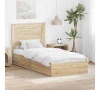 Lit de Rangement Chêne Sonoma 100x200 cm, Bois d'ingénierie Durable, Cadre à Lattes, Tête de Lit, Tiroirs Fonctionnels pour Chambre à Coucher Moderne
