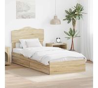 Lit de Rangement chêne Sonoma 70 x 190 cm Bois d'ingénierie avec tiroirs et tête de lit Cadre de lit Plateforme Pratique et Durable pour Chambre Moderne
