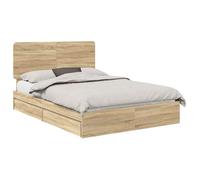 Lit de rangement en bois d'ingénierie - vidaXL - Chêne sonoma - 140x190 cm - Avec tiroir - Cadre à lattes - Durable
