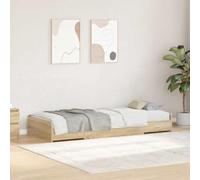 Lit de rangement en chêne Sonoma 200 x 100 cm, bois d'ingénierie moderne marron avec tiroirs intégrés. Facile à monter pour deux personnes, usage intérieur, chic et minimaliste pour une chambre foncti