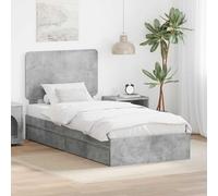 Lit de Rangement Gris Béton 90x200 cm, Cadre en Bois d'Ingénierie Robuste avec Tête de Lit et Tiroirs, Design Moderne, Montage Facile, Durable
