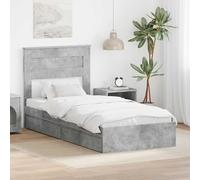Lit de Rangement Gris béton 90x200cm, Cadre en Bois d'Ingénierie Robuste avec Tiroirs, Tête de Lit Intégrée, Optimisation d'Espace, Durable pour Chambre Moderne