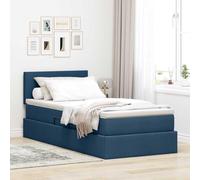 Lit de Rangement Hydraulique Bleu 100x200cm avec Matelas Ferme et Tête de Lit en Polyester, Cadre à Lattes en Bois d'Ingénierie, Design Moderne pour Chambre
