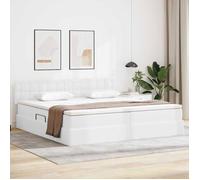 Lit de rangement moderne - vidaXL - 200x200 cm - Blanc pur - Cuir synthétique - Mécanisme de levage hydraulique