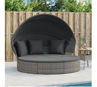 vidaXL Lit de repos d'extérieur avec auvent et coussins en résine tressée