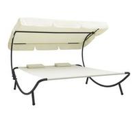 Lit de repos d extérieur avec auvent et oreillers Blanc crème Blanc G