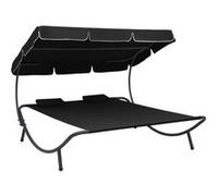 Lit de repos d extérieur avec auvent et oreillers Noir Noir G