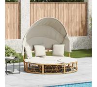 Lit de repos d'extérieur avec auvent et coussins résine tressée vidaXL