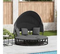 Lit de repos d'extérieur avec auvent et coussins résine tressée vidaXL