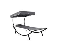 Vidaxl Lit De Repos D'extérieur Avec Auvent Et Oreiller Gris Gris