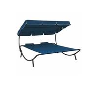 vidaXL Lit de repos d'extérieur Chaise longue 313523 avec auvent et oreillers Bleu