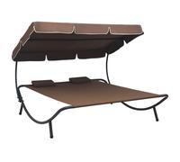 Lit de Repos d'Extérieur avec Auvent et Oreillers Marron Chaise Longue vidaXL