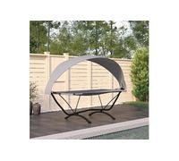 Lit de repos d'extérieur - - Gris - Auvent amovible - Résistant à l'eau - Cadre en acier