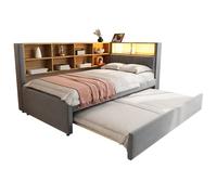 Lit de repos rembourré, canapé-lit avec lit gigogne 90x190, lit simple avec éclairage LED, prises et rangements, canapé-lit multifonction, cadre de lit, flanelle,LightGray-90 * 200cm