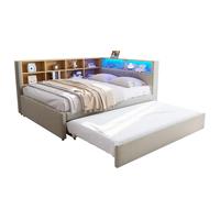 Lit de repos rembourré, canapé-lit avec lit gigogne 90x190, lit simple avec éclairage LED, prises et rangements, canapé-lit multifonction, cadre de lit, flanelle,DarkGray-90 * 200cm