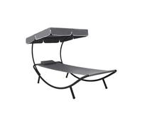 Lit de repos transat chaise longue d'extérieur 200 cm avec auvent et oreiller gris 02_0012006
