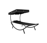 Lit de repos transat chaise longue d'extérieur 200 cm avec auvent et oreiller noir 02_0012008