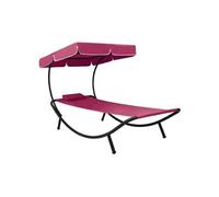 Lit de repos transat chaise longue d'extérieur 200 cm avec auvent et oreiller rose 02_0012009
