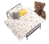 Lit de rétro réaliste avec linge de lit et oreiller | Accessoire de maison miniature pour filles, enfants, garde-robe, salon, vie, rêve, histoire, habillage, vacances