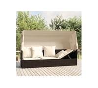 Lit de salon d extérieur toit et coussins Marron Résine tressée