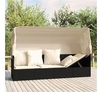 Lit de Salon d'Extérieur Toit et Coussins Jardin Terrasse Résine Tressée vidaXL