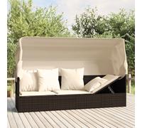 vidaXL Lit de salon d'extérieur toit et coussins Marron Résine tressée 319567