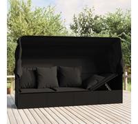 Lit de Salon d'Extérieur Toit et Coussins Jardin Terrasse Résine Tressée vidaXL