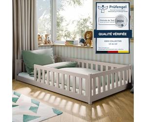 Lit de Sol, 120 x 200 cm, avec Protection Anti-Chute et sommier à Lattes, Montessori - Lit Simple - Cachemire - Autres Tailles 80 x 160 cm, 90 x 200 cm, 140 x 200 cm