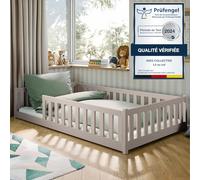 Lit de sol Montessori à barreaux, 120 x 200 cm, avec matelas, protection anti-chute, sommier lattes, pour enfant et adolescent, lit simple, cachemire, tailles : 80 x 160 cm, 90 x 200 cm, 140 x 200 cm