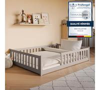 Lit de sol Montessori à barreaux, 140 x 200 cm, avec matelas, protection anti-chute, sommier lattes, pour enfant et adolescent, lit simple, cachemire, tailles : 80 x 160 cm, 90 x 200 cm, 120 x 200 cm