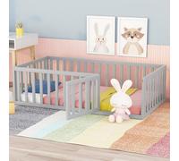 Lit de sol Montessori - Parc pour bébé avec porte et protection anti-chute - Parc stable et sûr pour bébés et jeunes enfants - Gris chaud