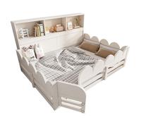 Lit de sol pour enfant 140x190cm avec protection contre les chutes et porte sommier à lattes 3 compartiments de rangement blanc