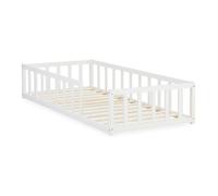 Homestyle4u 2523 - Lit pour Enfant - avec Protection Anti-Chute - 90 x 200 cm - Lit de Sol Montessori - Sommier à Lattes - Blanc