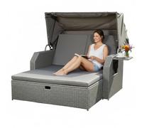 Lit de soleil rotin gris toit rotin Corbeille de plage soleil Chaise longue Transat Lit Chaise longue relax