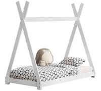Lit de Tipi pour Enfant en Bois Naturel avec Sommier à Lattes Blanc Mat 160 x 80 cm
