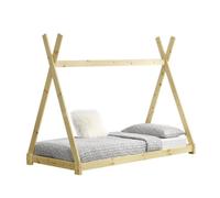 Lit de Tipi pour Enfant en Bois Naturel avec Sommier à Lattes Bois Naturel 200 x 90 cm