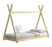 Lit de Tipi pour Enfant en Bois Naturel avec Sommier à Lattes Bois Naturel 200 x 90 cm