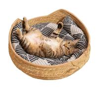 Lit de type panier pour chat lavable tissé à la main avec coussin | Tapis de voyage confortable pour l'intérieur et l'extérieur | Lit de bureau portable pour chats pour voiture, camping, venez