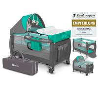 lionelo Sven Plus boîte 2 en 1 lit bébé, Table à Langer, Jouets, baldaquin Suspendu avec moustiquaire, entrée latérale supplémentaire Rouleaux, Mobiles, système LockGuard
