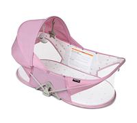 Lit de Voyage pour bébé, Tente de lit de Voyage Facile à Plier, Portable, Système de Sécurité en T à Deux Points, avec Moustiquaire, Jouet, Canopy Soleil, Matelas et Sac, Berceau Bébé Rose