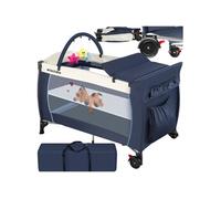 LIT PLIANT - TECTAKE - Lit de voyage pour enfants peu encombrant HUND Pliable et réglable en hauteur jusqu'à 36 mois - Bleu