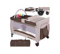 Lit de voyage pour enfants peu encombrant pliable et réglable en hauteur marron