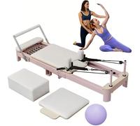 Lit de Yoga Pliable Multifonction, Pilates Reformer, Machine Pilates Reformer pour la Maison et la Salle de Sport (Rose 232 x 68 x 65 cm)