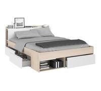 Lit avec rangements modulable 160 x 200 cm - Coloris : Blanc et naturel - debar - Naturel clair, Blanc