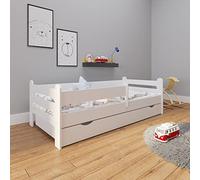 Lit d'enfant 200x90 Tout en Bois avec Protection Contre la Chute, tiroir & sommier à Lattes en Blanc 90 x 200 Filles garçons Lit Skandi